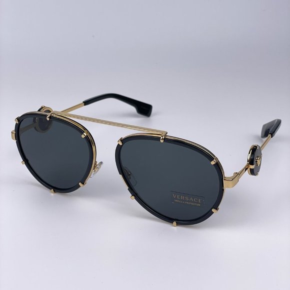 NEW Versace VE2232 143887 Black Gold Unisex Pilot Sunglasses - Picture 4 of 13